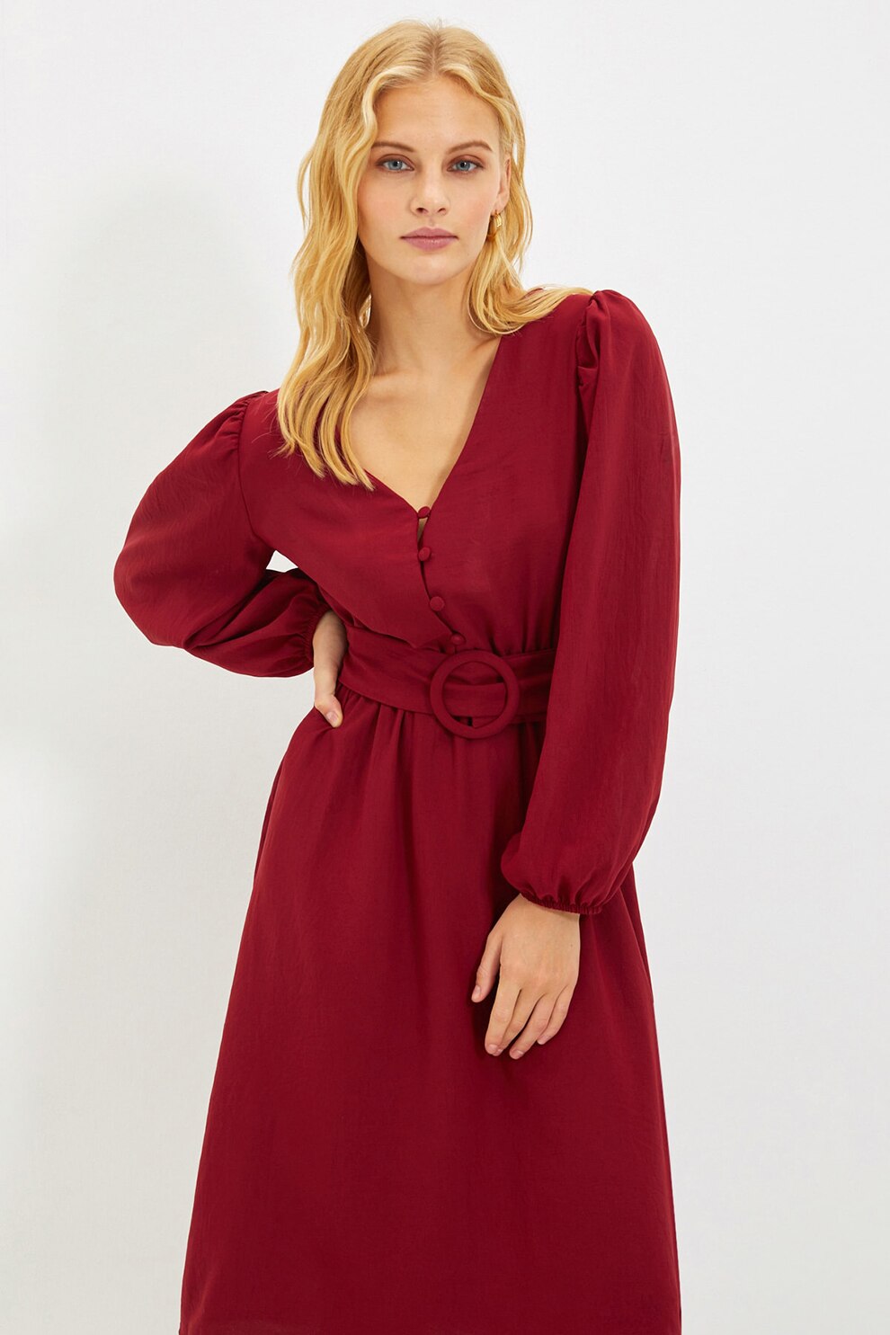 Trendyol, Rochie vaporoasa cu o curea, Visiniu