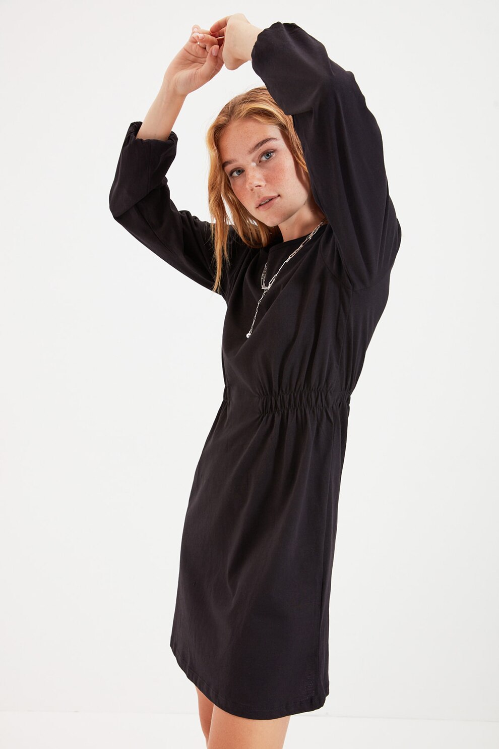 Trendyol, Rochie cu insertii elastice, Negru