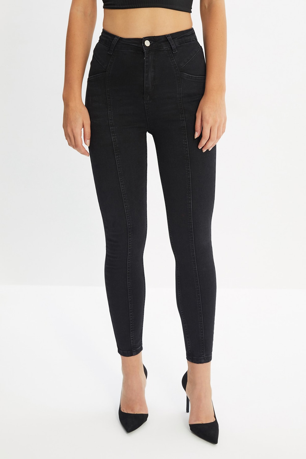 Trendyol, Blugi skinny cu talie inalta, Negru