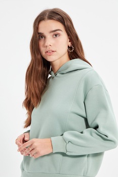 Trendyol, Hanorac din bumbac cu mansete striate, Verde menta Trendyol, Hanorac din bumbac cu mansete striate, Verde menta