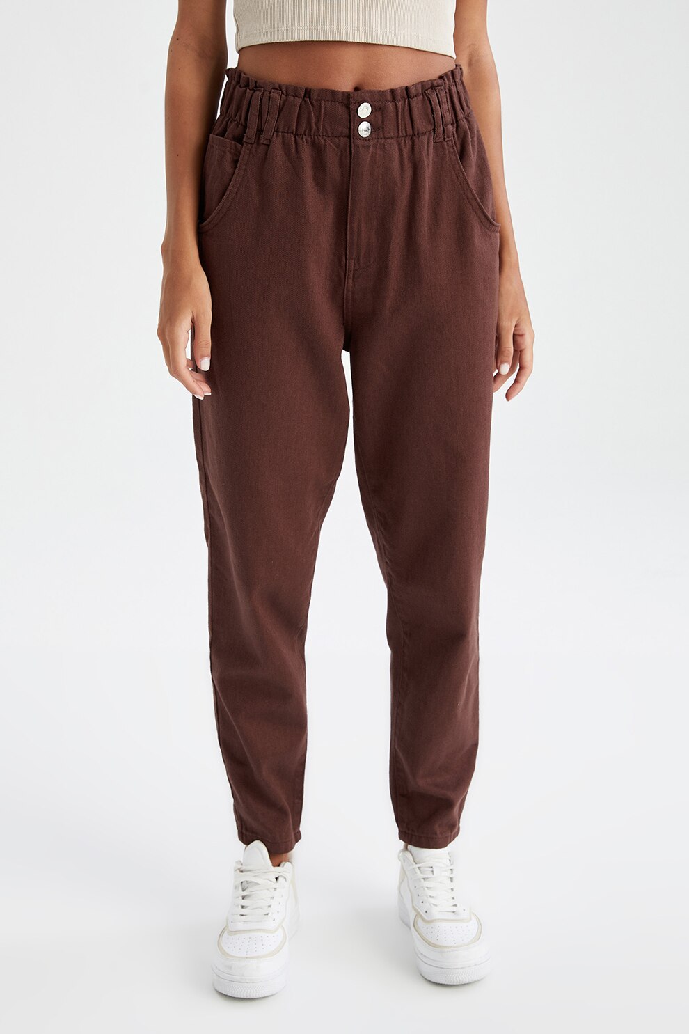 DeFacto, Pantaloni mom fit cu talie elastica, Coniac