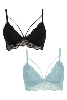 DeFacto, Set de bustiere cu strat exterior de dantela - 2 piese, Verde menta/Negru DeFacto, Set de bustiere cu strat exterior de dantela - 2 piese, Verde menta/Negru