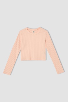 DeFacto, Bluza crop cu aspect striat, Piersica DeFacto, Bluza crop cu aspect striat, Piersica