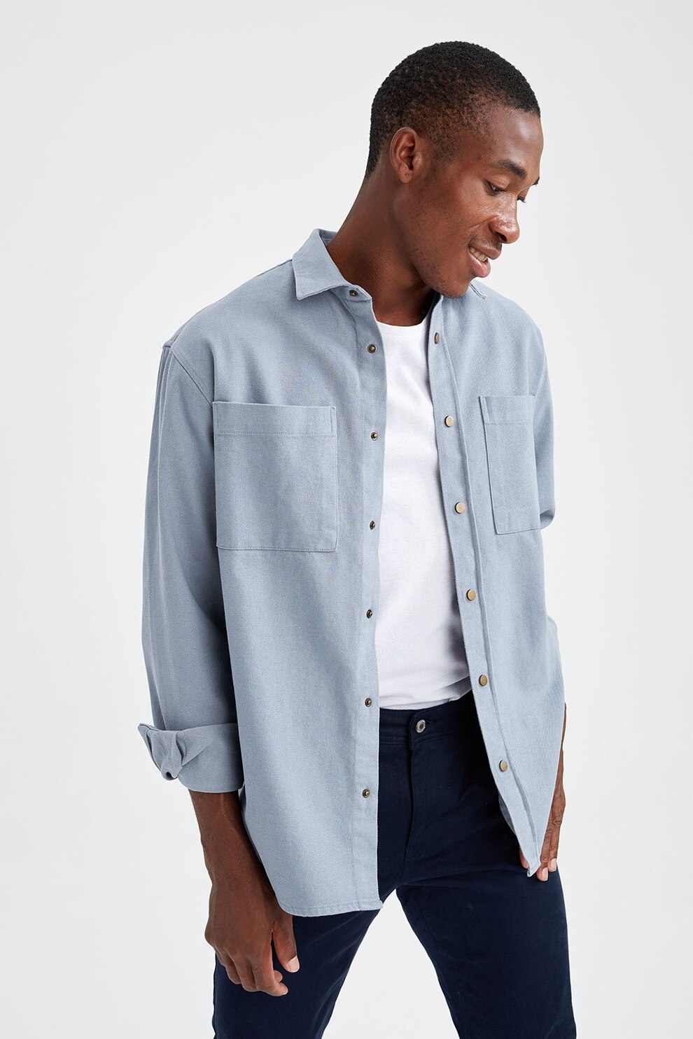 DeFacto, Camasa relaxed fit de bumbac, Gri