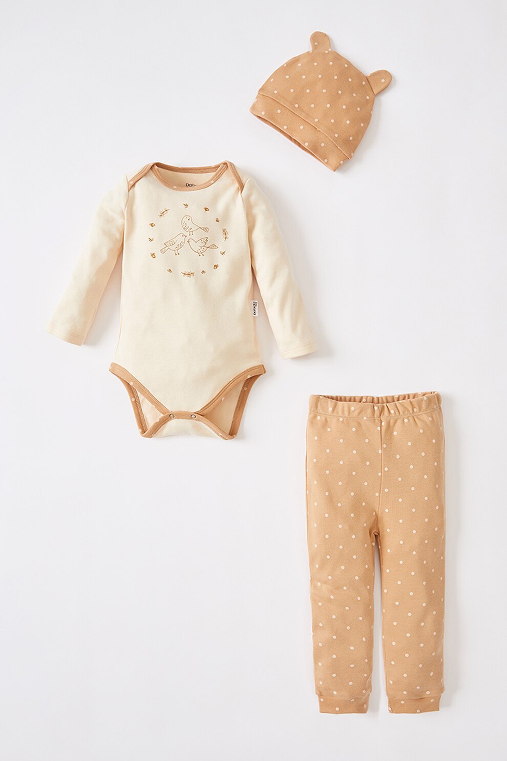 DeFacto, Set de imbracaminte de bumbac, 3 piese, Maro camel