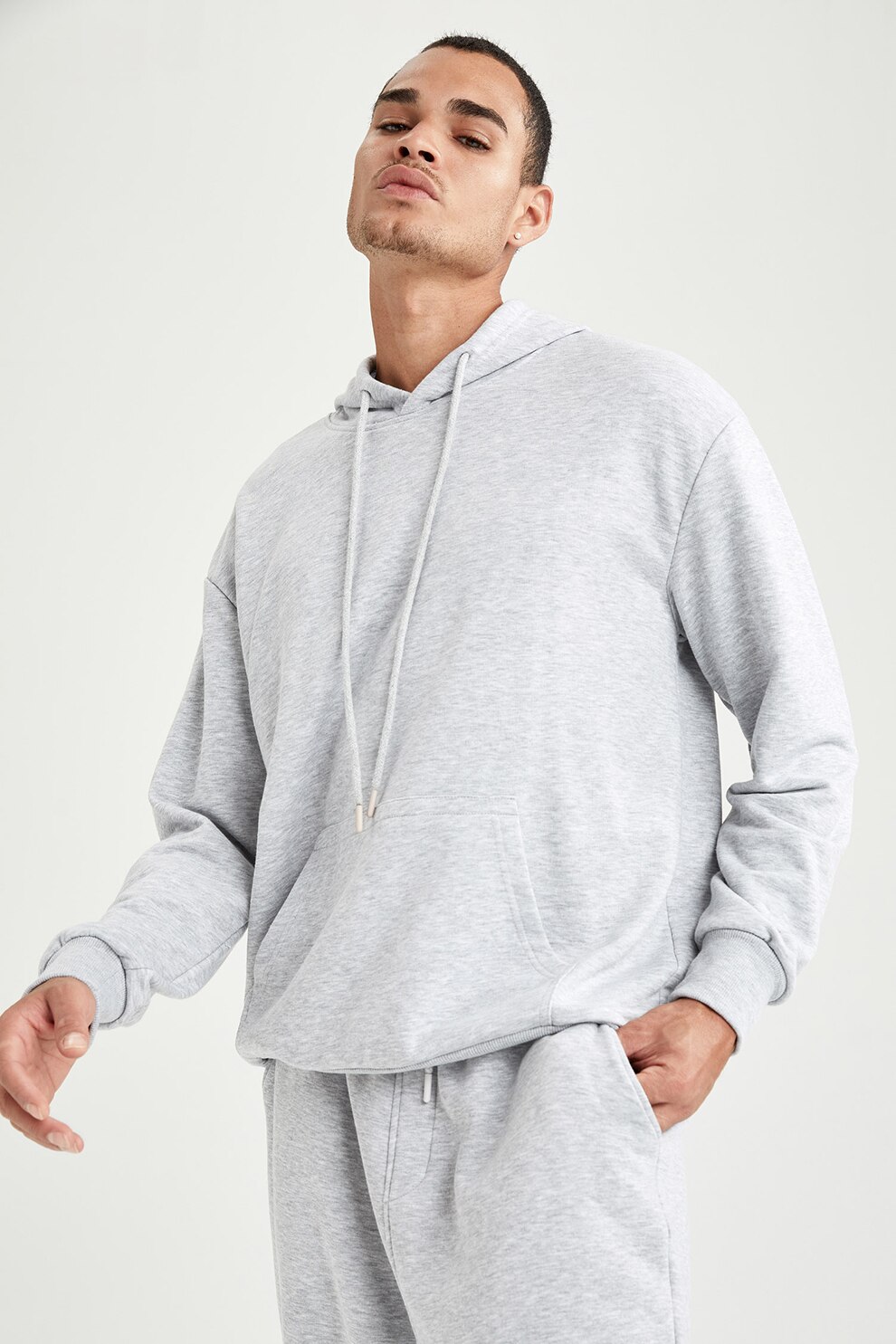 DeFacto, Hanorac supradimensionat cu buzunar kangaroo, Gri deschis melange