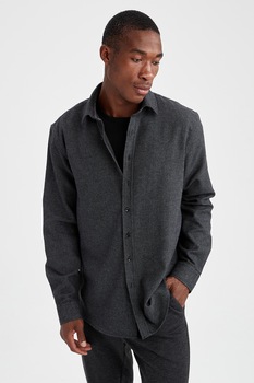 DeFacto, Camasa din flanel cu guler clasic, Bleumarin inchis DeFacto, Camasa din flanel cu guler clasic, Bleumarin inchis