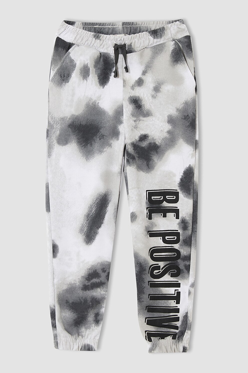 DeFacto, Pantaloni sport cu imprimeu si buzunare laterale, Alb/Gri