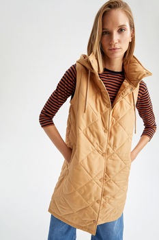 DeFacto, Vesta matlasata relaxed fit cu gluga, Bej DeFacto, Vesta matlasata relaxed fit cu gluga, Bej