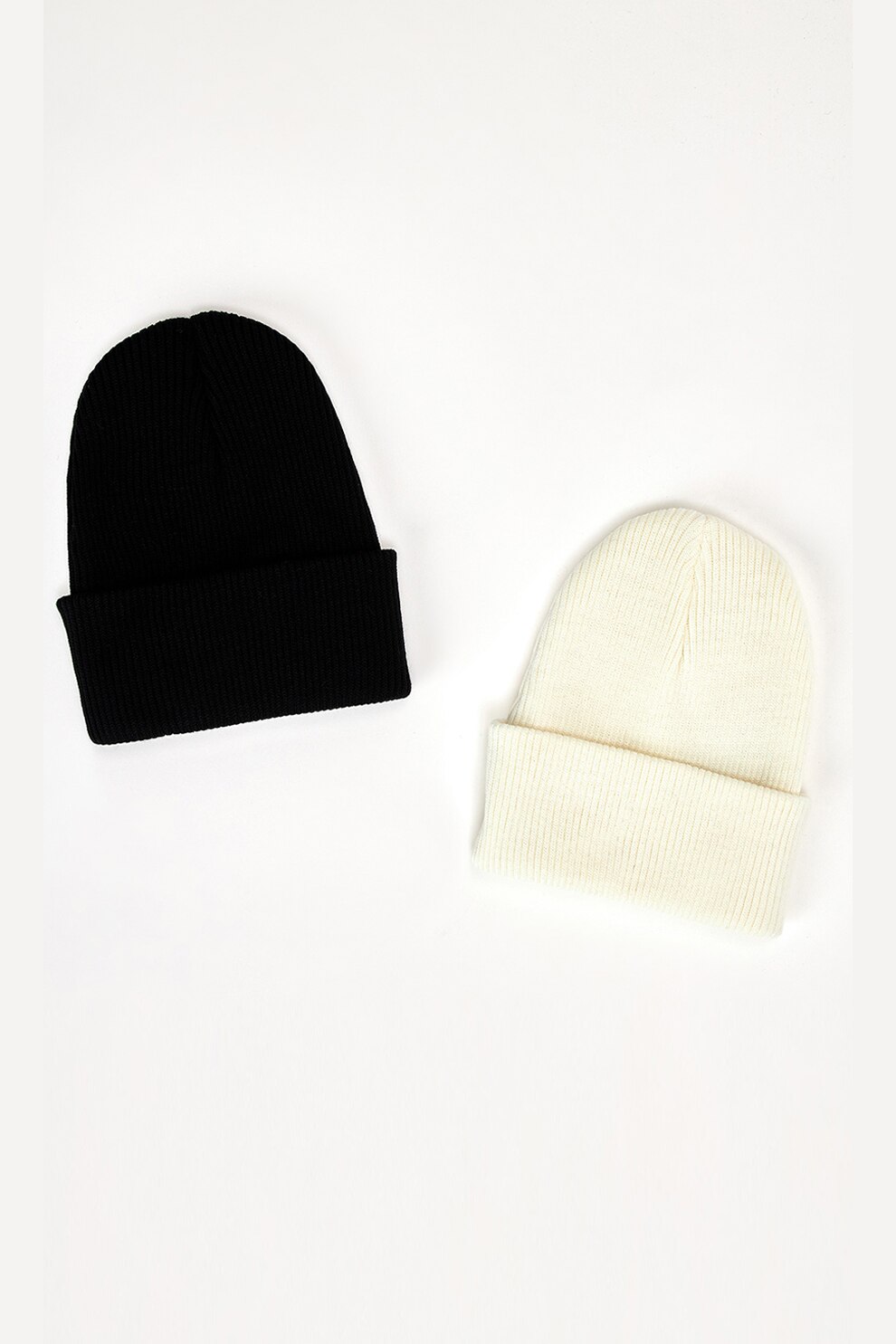DeFacto, Set de caciuli tricotate - 2 piese, Alb prafuit/Negru