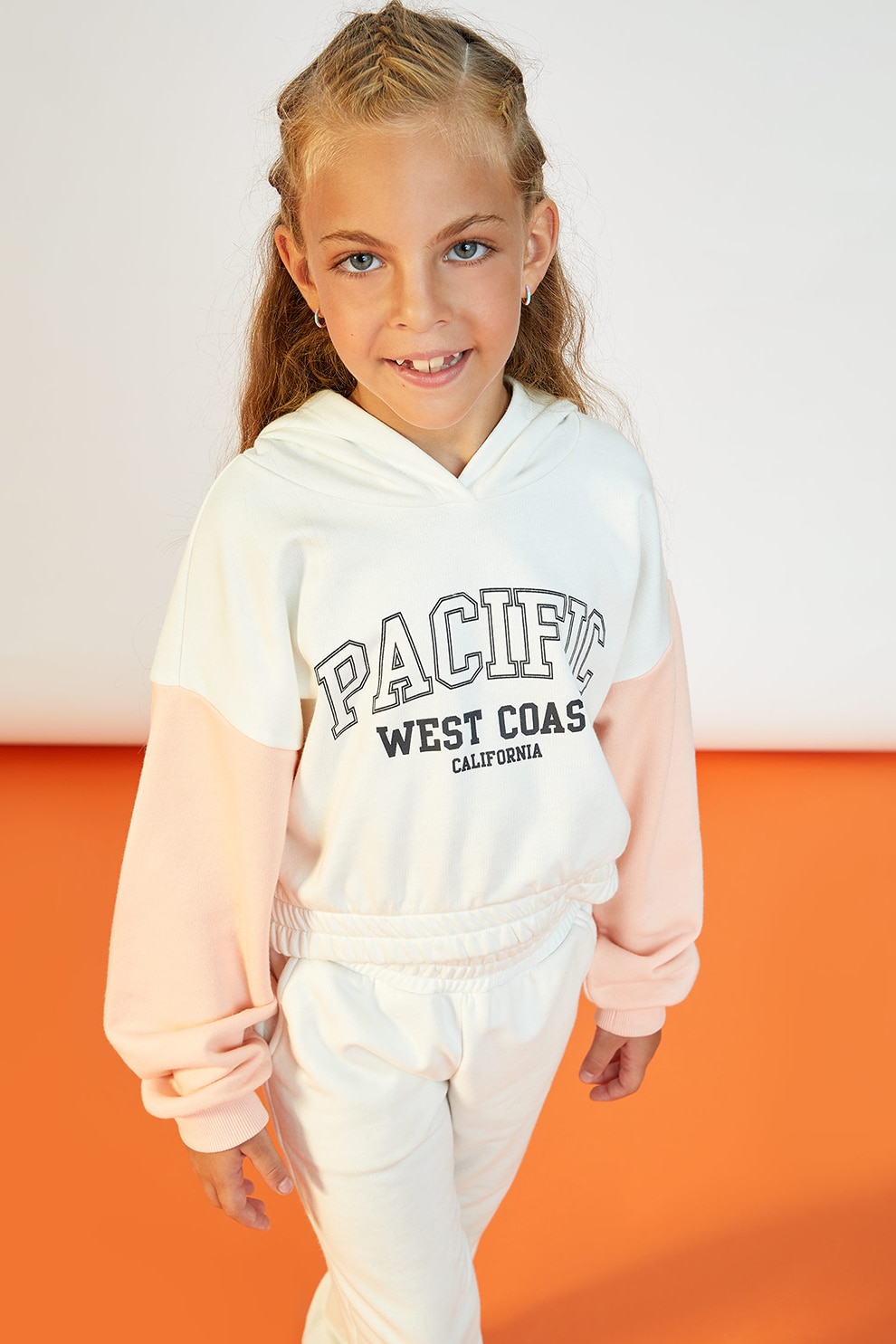 DeFacto, Hanorac cu imprimeu text si maneci cazute, Alb/Roz piersica