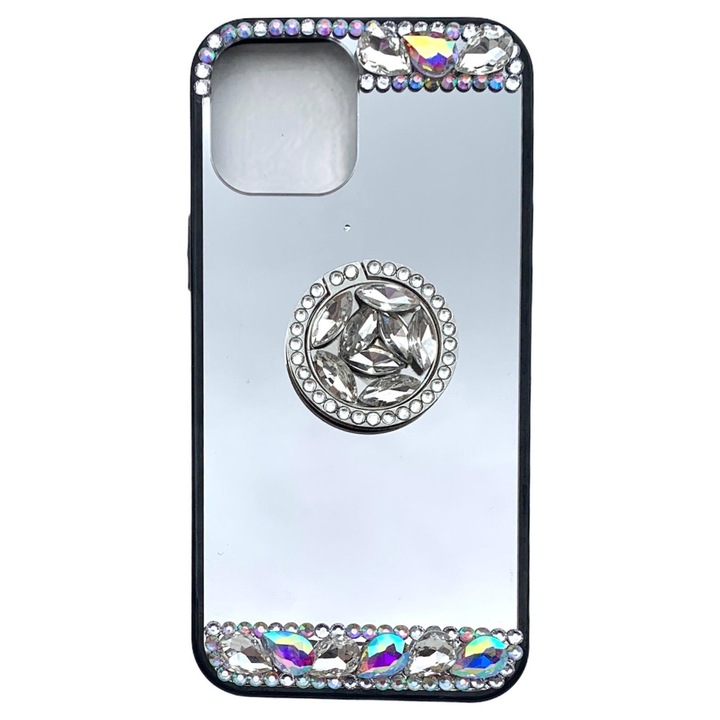 Husa din silicon model Oglinda cu Inel si Pietricele albe pentru iPhone 13 Pro