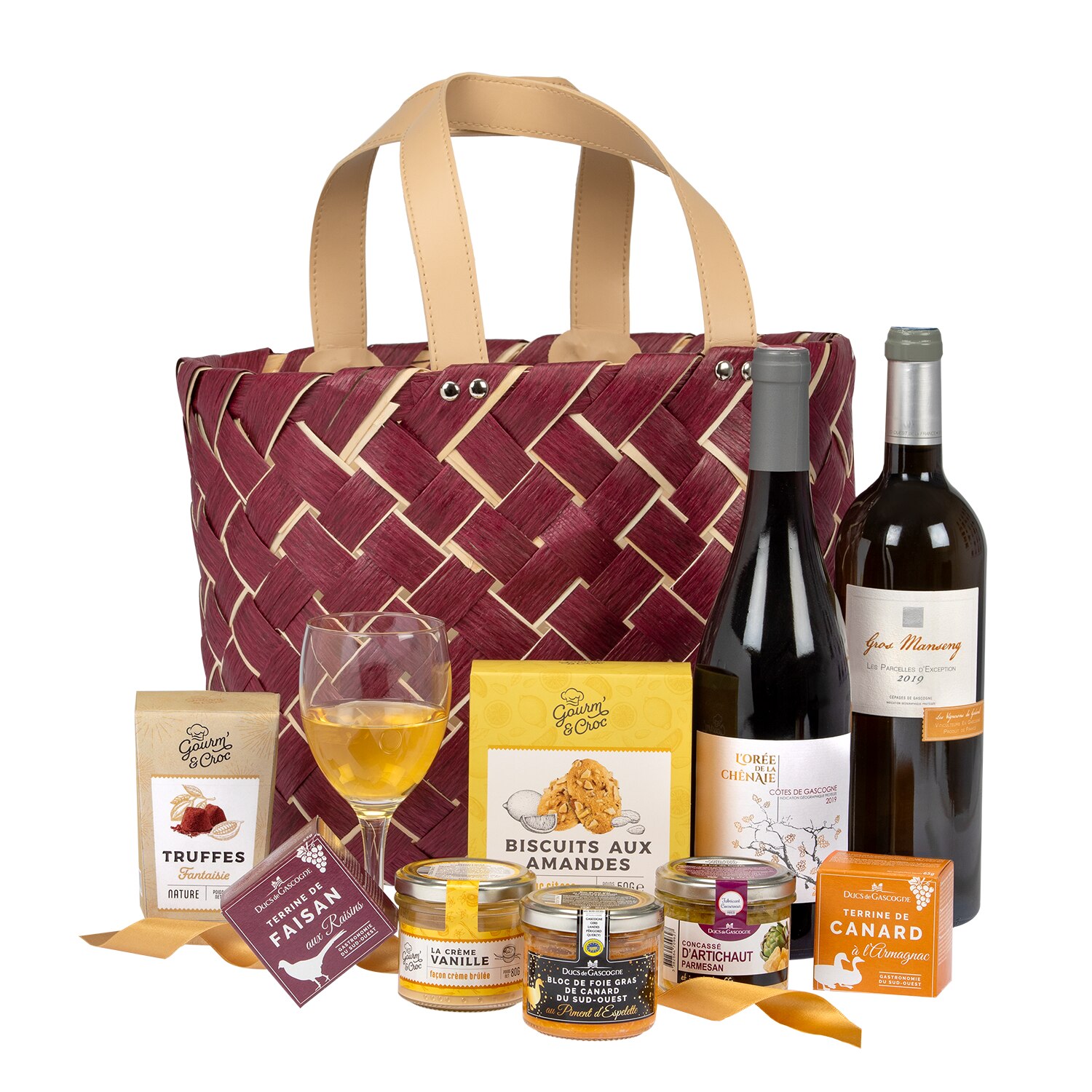 Cos cadou Panier des delices cu terine, vin si dulciuri frantuzesti pentru Sarbatori, Ducs de Gascogne, 9 produse