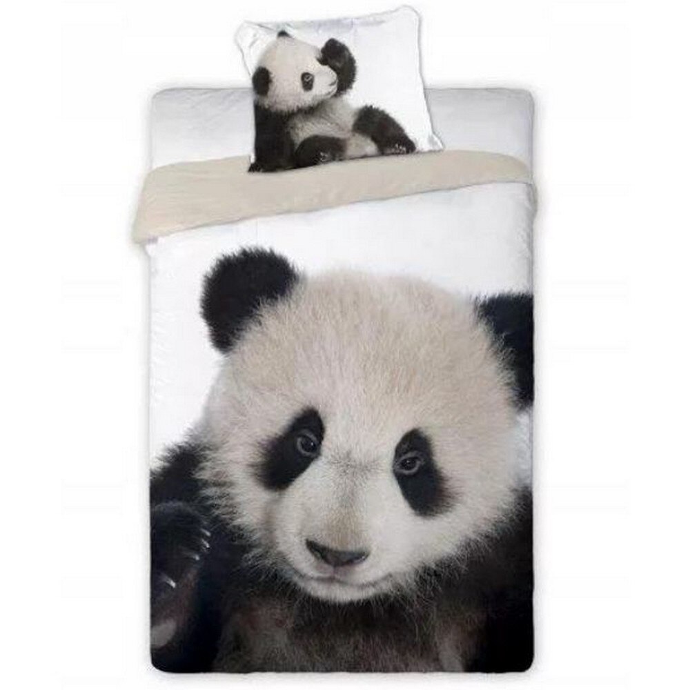 Set lenjerie de pat Faro, model Micul Panda, bumbac, 140x200 cm, 1 husa pilota si 1 husa perna
