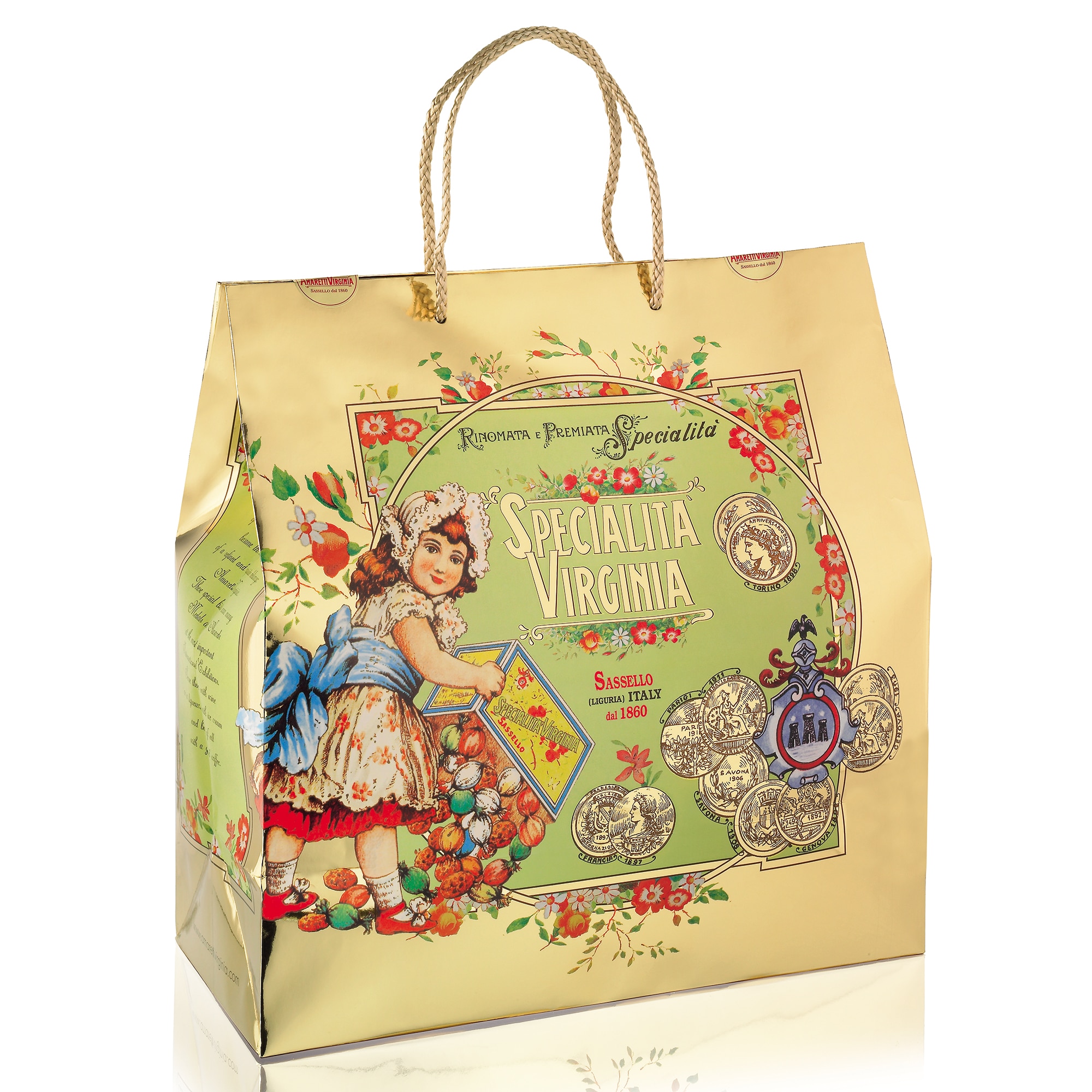 Pachet cadou Gold Amaretti Virginia: Panettone, Mini Amaretti, Prosecco FIOL, 1650 g