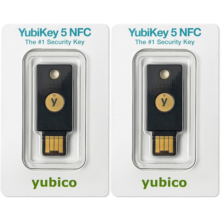 Yubico, Yubikey 5 NFC, Hardveres biztonsági kulcs szett, 2 db, token típusú kriptográfiai eszköz, fekete