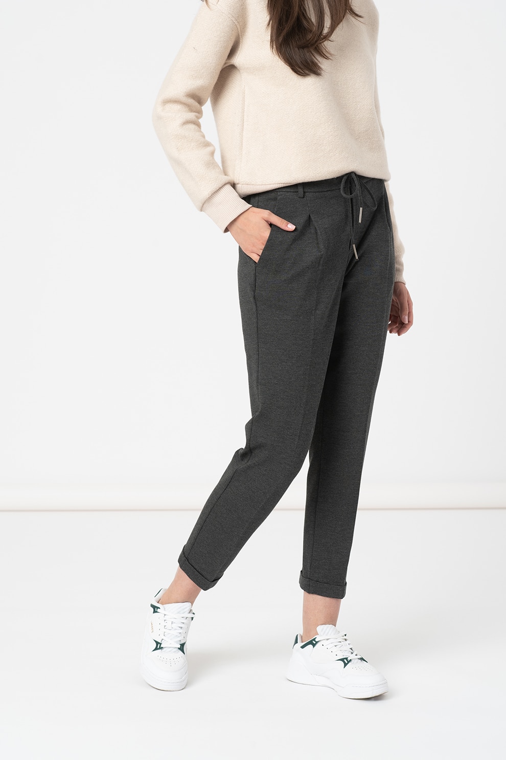 United Colors of Benetton, Pantaloni jogger conici cu snur, Gri antracit, M