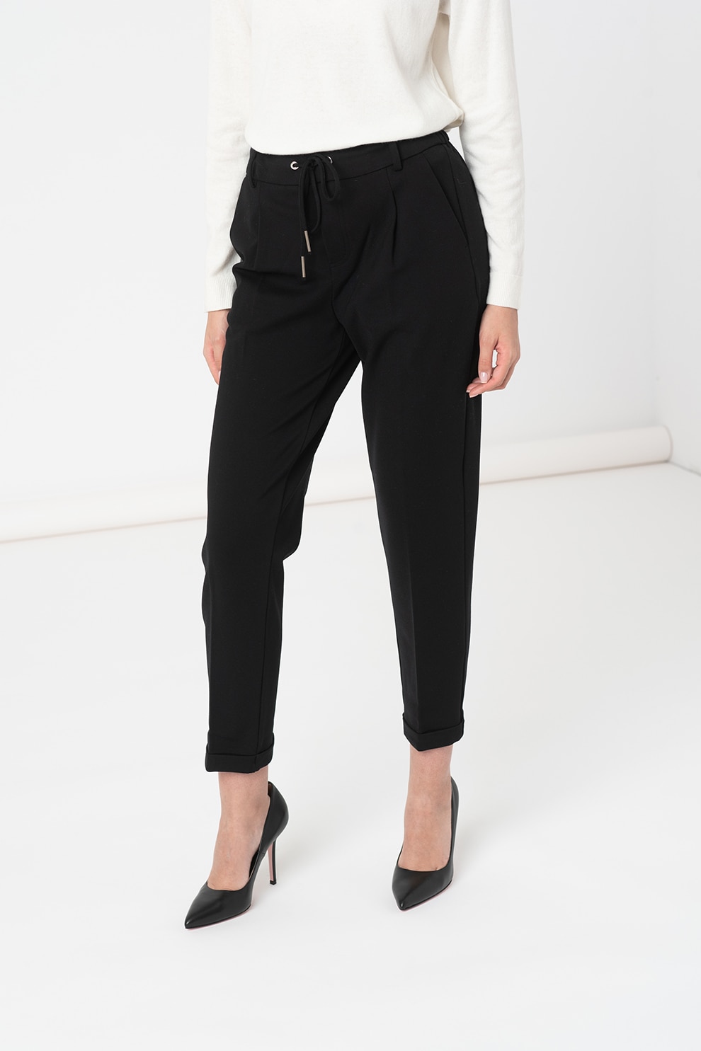 United Colors of Benetton, Pantaloni jogger conici cu snur, Gri antracit, M