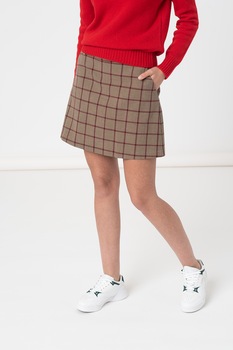 United Colors of Benetton, Fusta mini in carouri cu buzunare laterale, Maro/Bej/Rosu United Colors of Benetton, Fusta mini in carouri cu buzunare laterale, Maro/Bej/Rosu