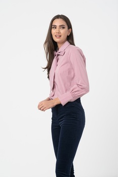 United Colors of Benetton, Camasa in carouri cu guler cu funda din panglici, Rosu stins/Roz pal United Colors of Benetton, Camasa in carouri cu guler cu funda din panglici, Rosu stins/Roz pal