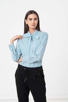 United Colors of Benetton, Camasa in carouri cu guler cu funda din panglici, Bleumarin/Alb United Colors of Benetton, Camasa in carouri cu guler cu funda din panglici, Bleumarin/Alb