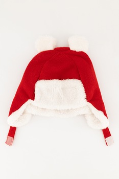United Colors of Benetton, Caciula cu captuseala de blana sintetica, Rosu/Alb, 68 CM Standard United Colors of Benetton, Caciula cu captuseala de blana sintetica, Rosu/Alb, 68 CM Standard
