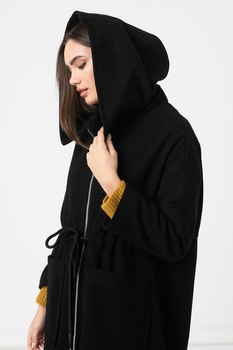 United Colors of Benetton, Palton relaxed fit din amestec de lana, Negru United Colors of Benetton, Palton relaxed fit din amestec de lana, Negru