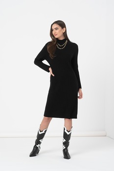 United Colors of Benetton, Rochie midi lejera din amestec de lana, Negru United Colors of Benetton, Rochie midi lejera din amestec de lana, Negru