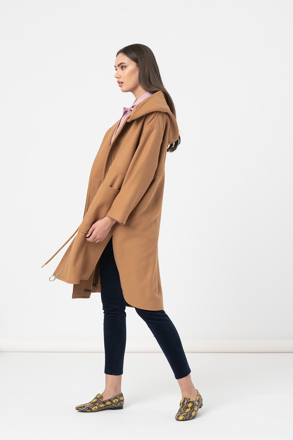 United Colors of Benetton, Palton relaxed fit din amestec de lana, Maro camel