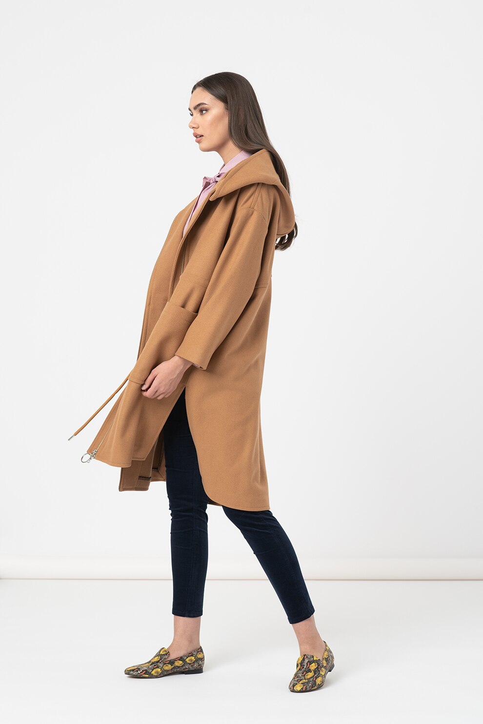 United Colors of Benetton, Palton relaxed fit din amestec de lana, Maro camel