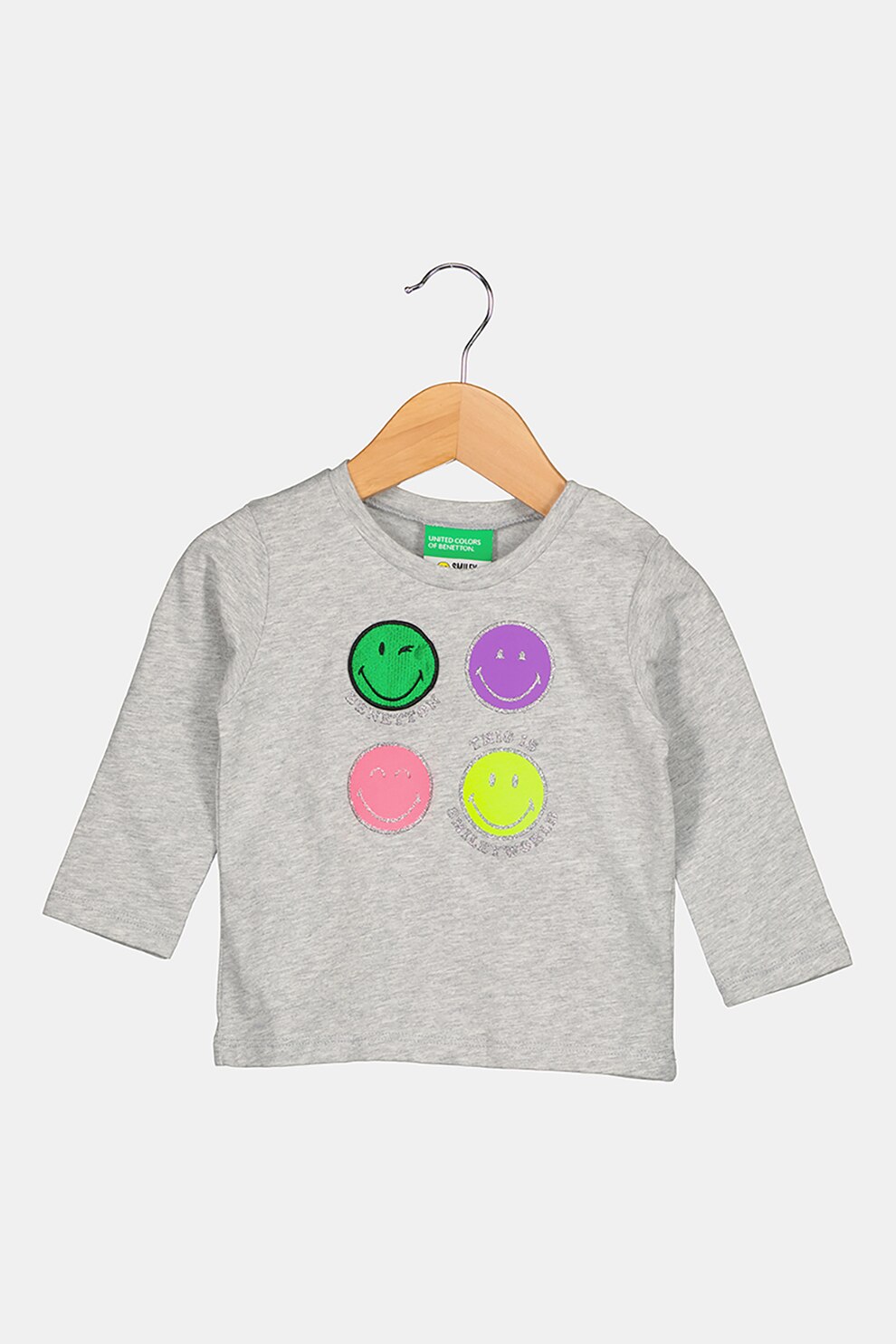 United Colors of Benetton, Bluza de bumbac cu imprimeu grafic, Gri/Roz/Verde
