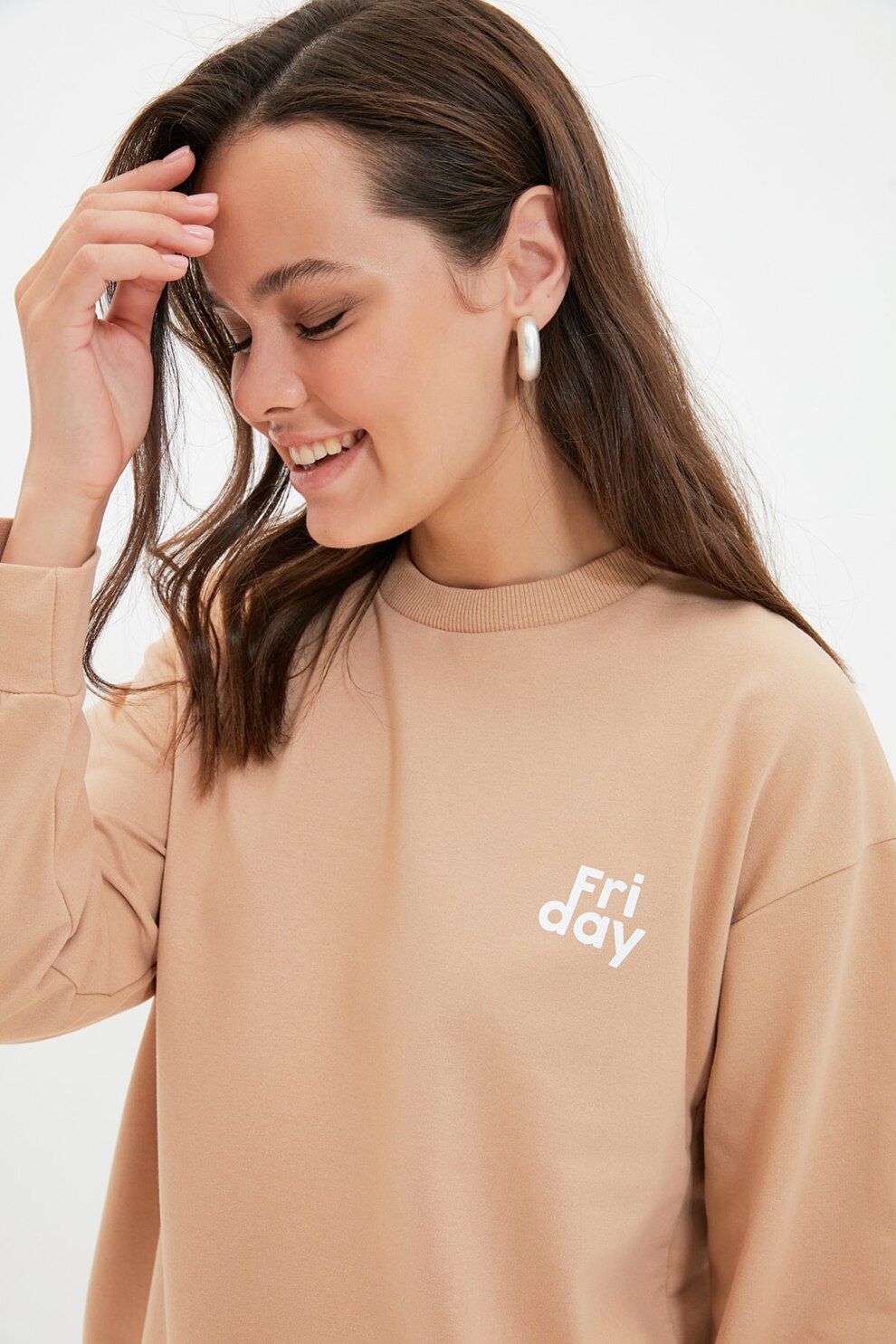 Trendyol, Bluza sport cu maneci cazute, Maro camel