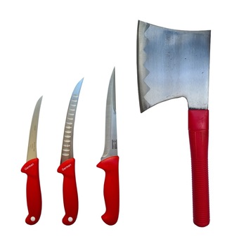 Set Profesional macelarie format din 3 cutite SVT-RGD, injunghiat, filetat, dezosat si satar pentru oase 1 Kg otel carbon Set Profesional macelarie format din 3 cutite SVT-RGD, injunghiat, filetat, dezosat si satar pentru oase 1 Kg otel carbon