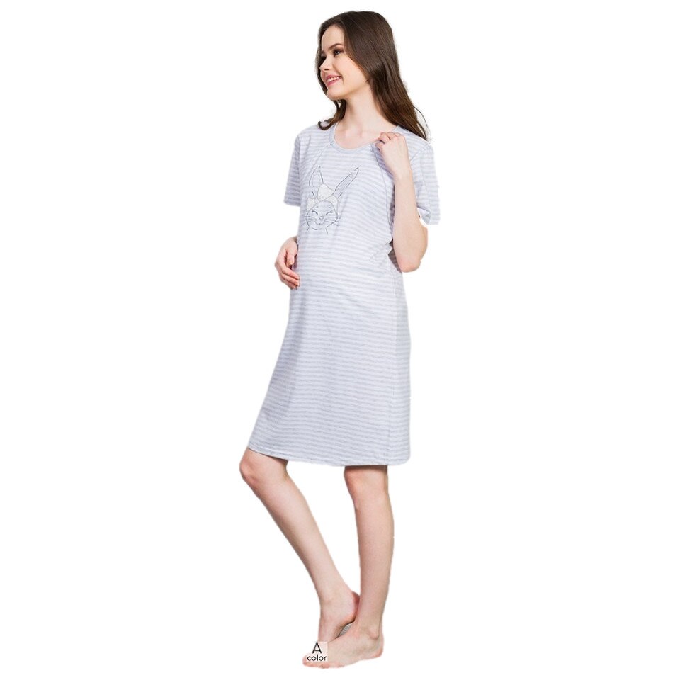 Camasa pentru alaptat, Vienetta, model RABBIT, bumbac, gri, M