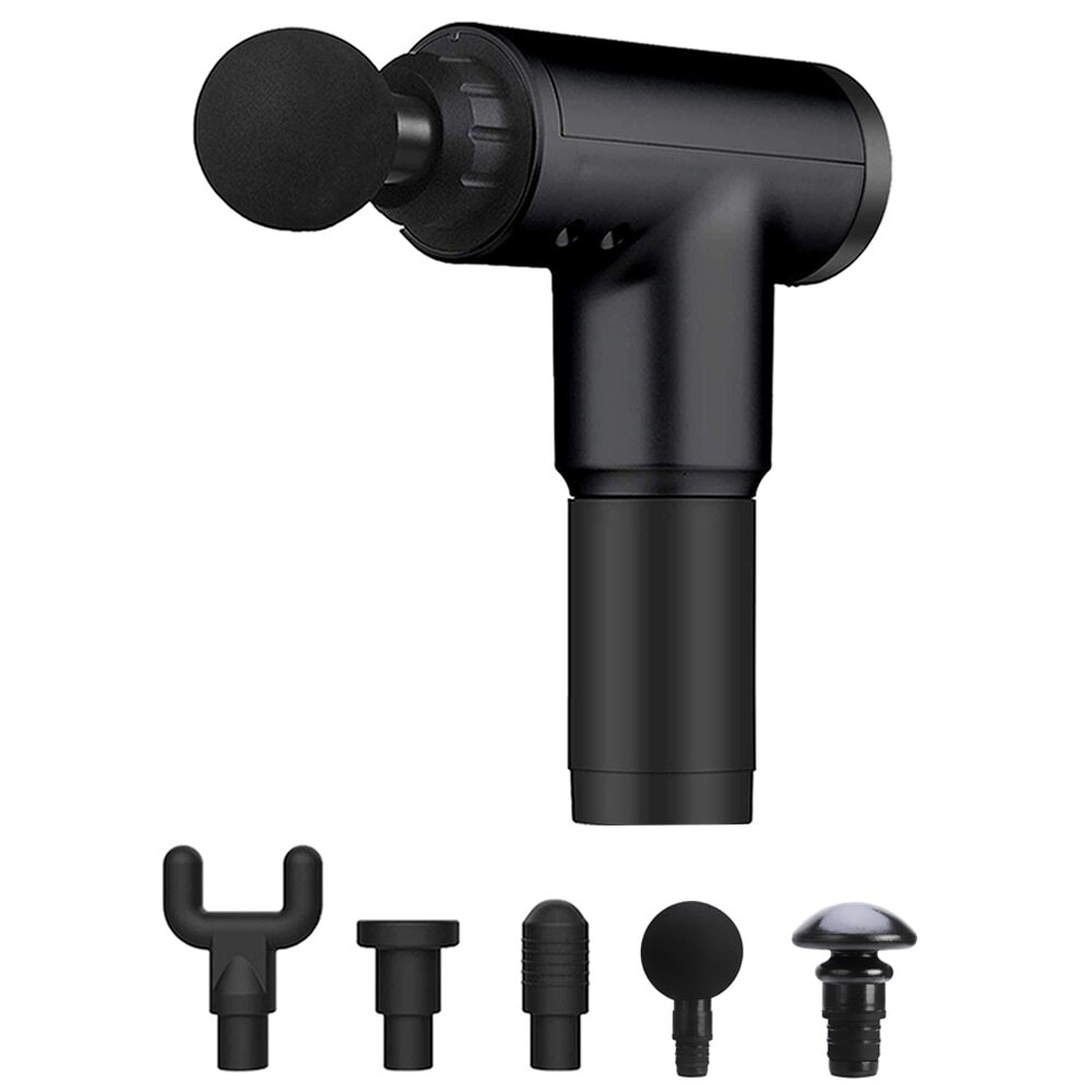 Aparat de masaj ®Deliny, 5 capete interschimbabile, tip actionare vibratii, 6 trepte viteza, autonomie acumulator, timp operare 3 h, pentru dureri musculare si reumatism, Negru