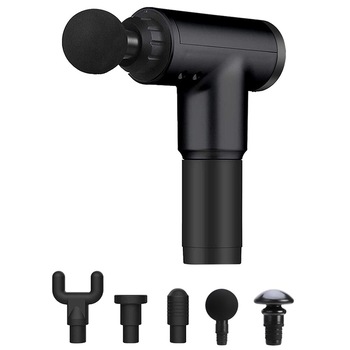 Aparat de masaj ®Deliny, 5 capete interschimbabile, tip actionare vibratii, 6 trepte viteza, autonomie acumulator, timp operare 3 h, pentru dureri musculare si reumatism, Negru Aparat de masaj ®Deliny, 5 capete interschimbabile, tip actionare vibratii, 6 trepte viteza, autonomie acumulator, timp operare 3 h, pentru dureri musculare si reumatism, Negru