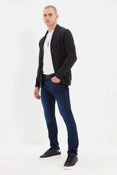 Trendyol, Blugi slim fit cu aspect decolorat, Bleumarin inchis Trendyol, Blugi slim fit cu aspect decolorat, Bleumarin inchis