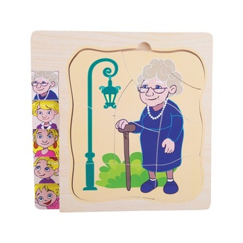 Puzzle in 5 straturi, Etapele vietii de la fetita la bunica, 28 piese, din lemn - Krista® Puzzle in 5 straturi, Etapele vietii de la fetita la bunica, 28 piese, din lemn - Krista®