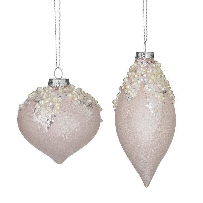 Set 6 globuri Pink White din plastic 13 cm