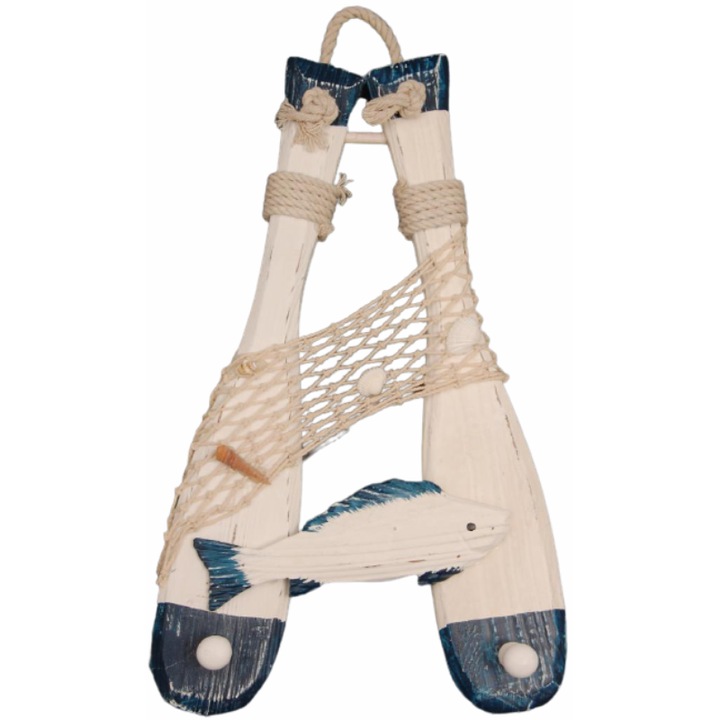 Akasztó Evezők halakkal Ahelos, fa, tengeri, 34x20 cm