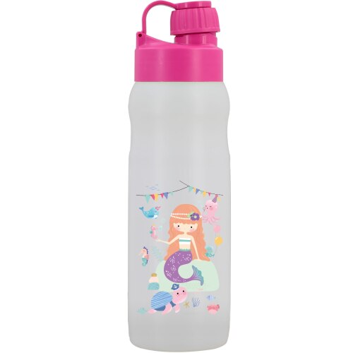 Sticla sport Biodora, capac roz, print Sirena, bioplastic, 500 ml