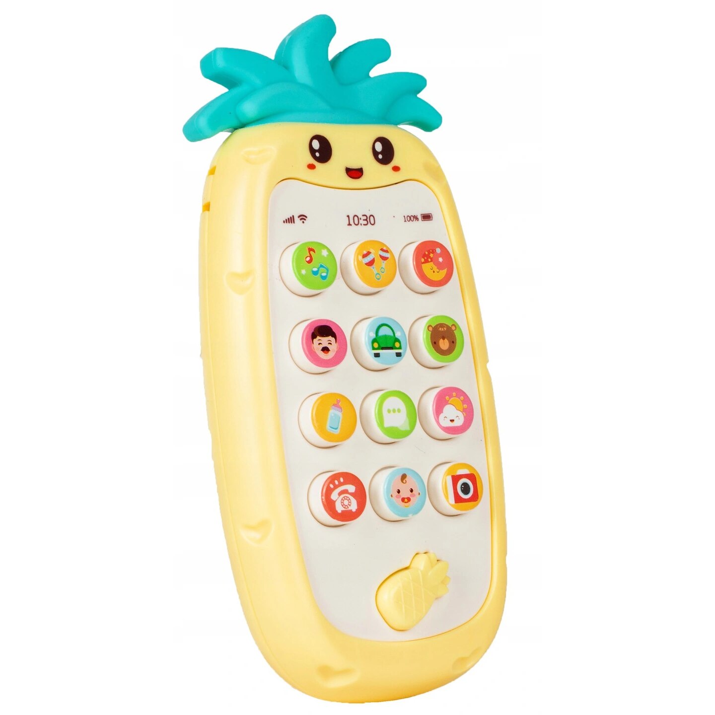 Telefon Muzical, Interactiv si Educativ, KinderVibe™, 13 Butoane, Melodii si Functii diferite, Cantece de Leagan, Lumini si Sunete, Pineapple Phone, Multicolor