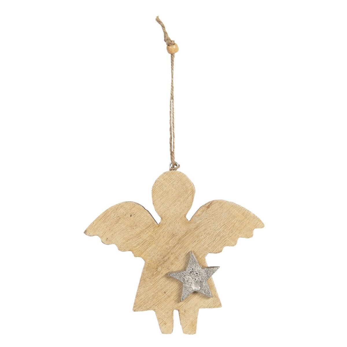 Ornament brad din lemn si metal model Inger 14 cm x 2 cm x 15 h