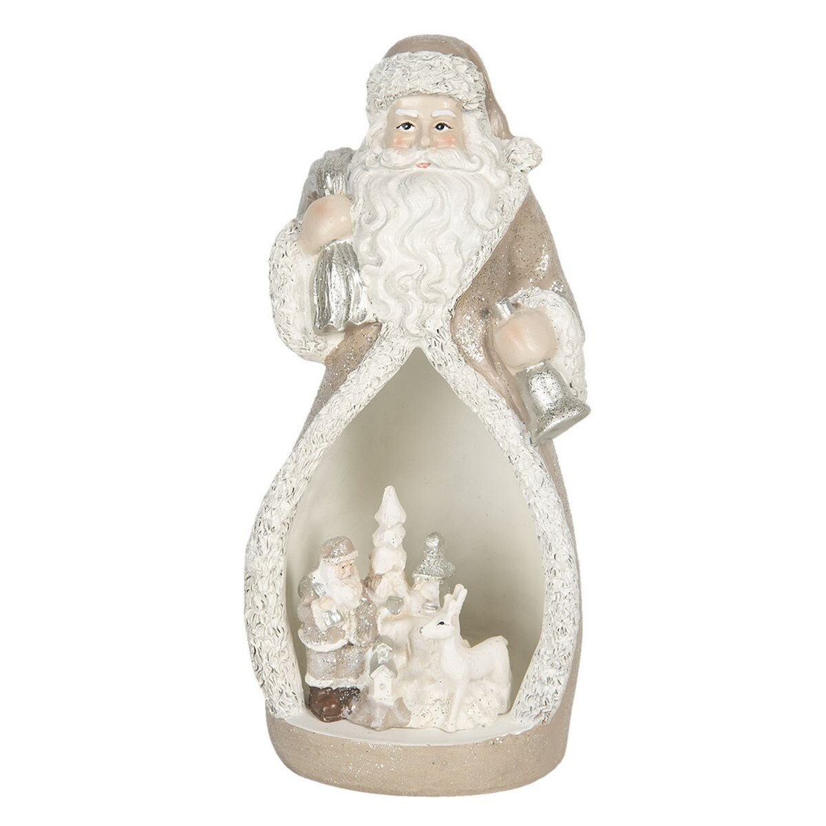 Figurina Mos Craciun din polirasina crem alba cu led 8 cm x 7 cm x 17 h