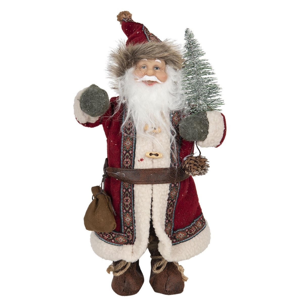 Figurina Mos Craciun cu brad din textil rosu 14x11x30 cm
