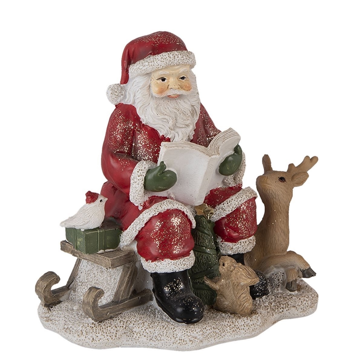 Figurina Mos Craciun cu Ren din polirasina 14 cm x 12 cm x 13 h