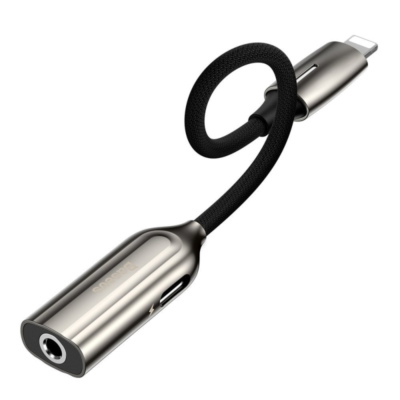 Adaptor Audio Baseus Lightning - 3.5 mm L56, Cu port incarcare Lightning, CALL56-0A, Gri