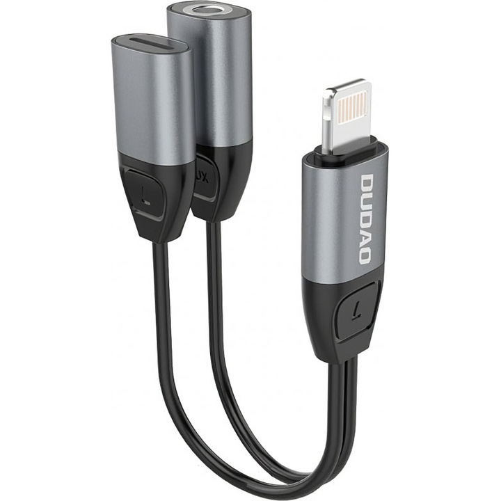 Аудио адаптер Dudao Lightning - Lightning / 3.5 mm L17i+, Сив