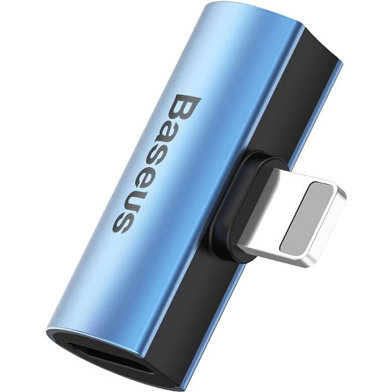Adaptor Audio Baseus Lightning - Lightning, Cu port Incarcare, CAL46-03, Albastru