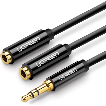 Аудио адаптер UGREEN Splitter Dual, 2 x 3.5 мм, 0.25 м, Черен